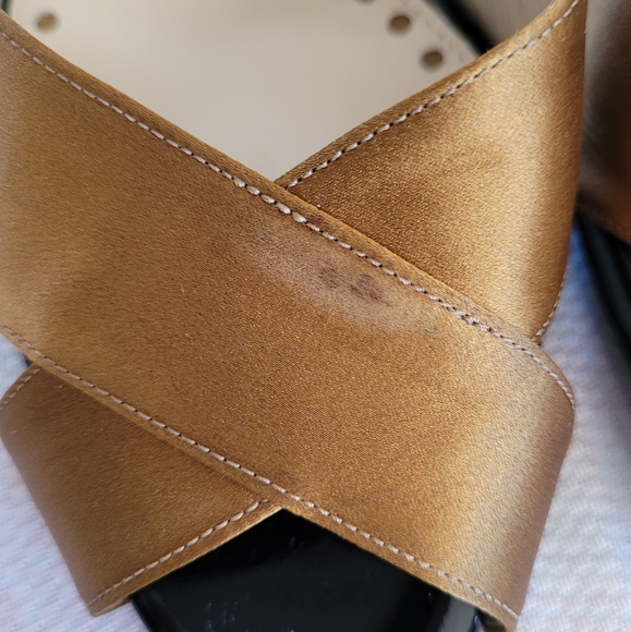 NEW YSL SAINT LAURENT BLACK & GOLD SIZE 37 HEELS - Picture 6 of 11